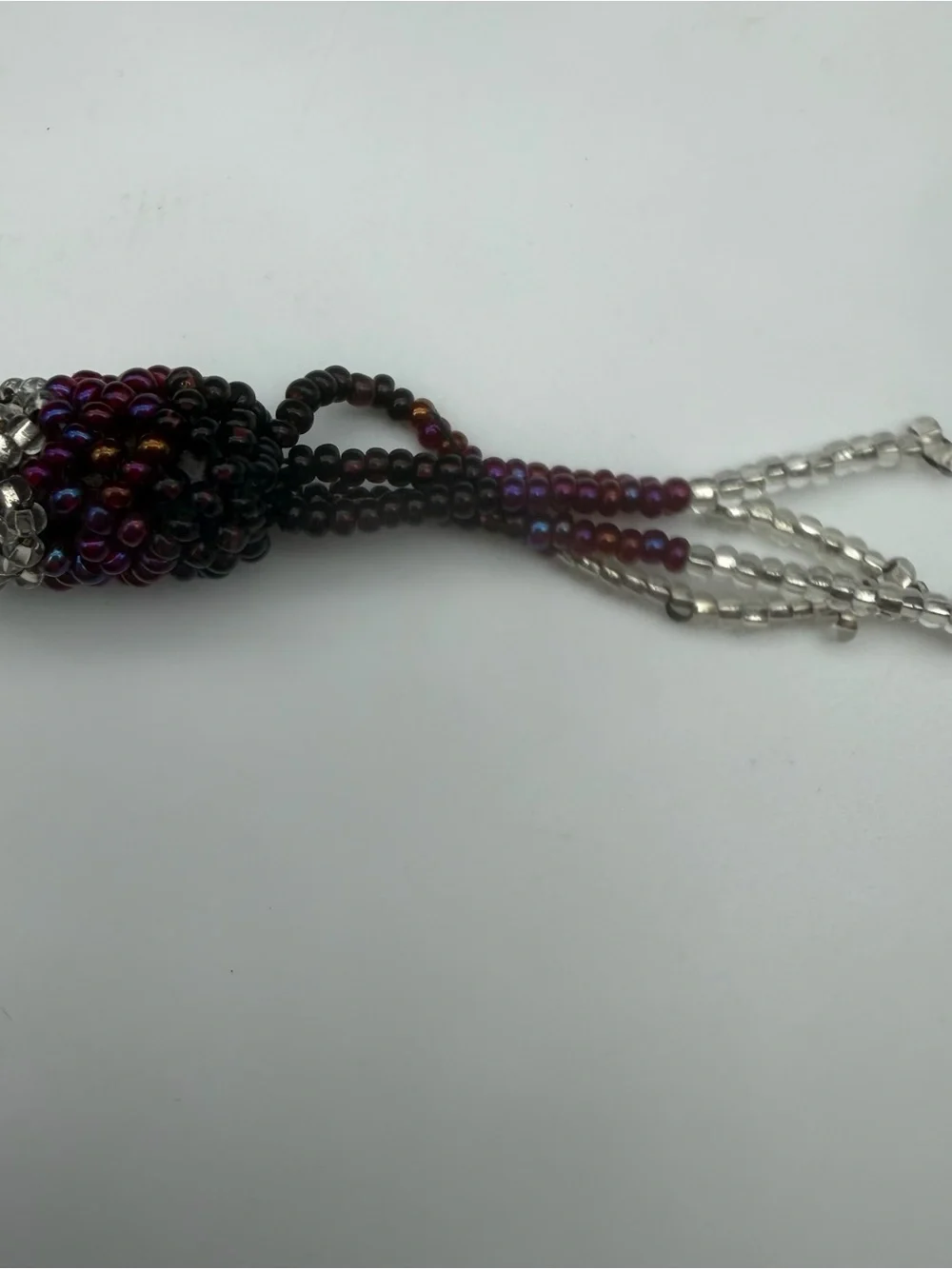 Native American Hand Beaded Barrette/Ponytail Holder With Wood Pin &Leather Back